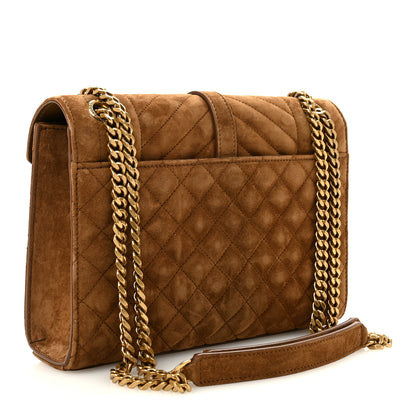 Saint Laurent Suede Mixed Matelasse Triquilt Medium Monogram Envelope Satchel Bark Brown 3 of 11