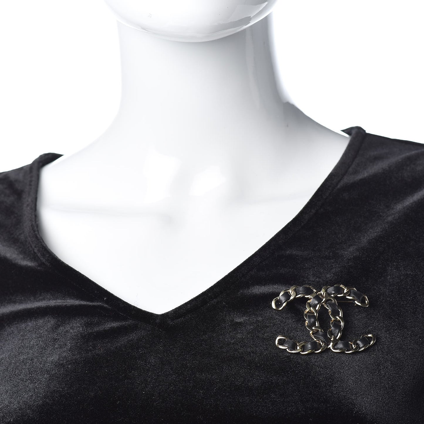 Lambskin Chain CC Brooch Black Gold