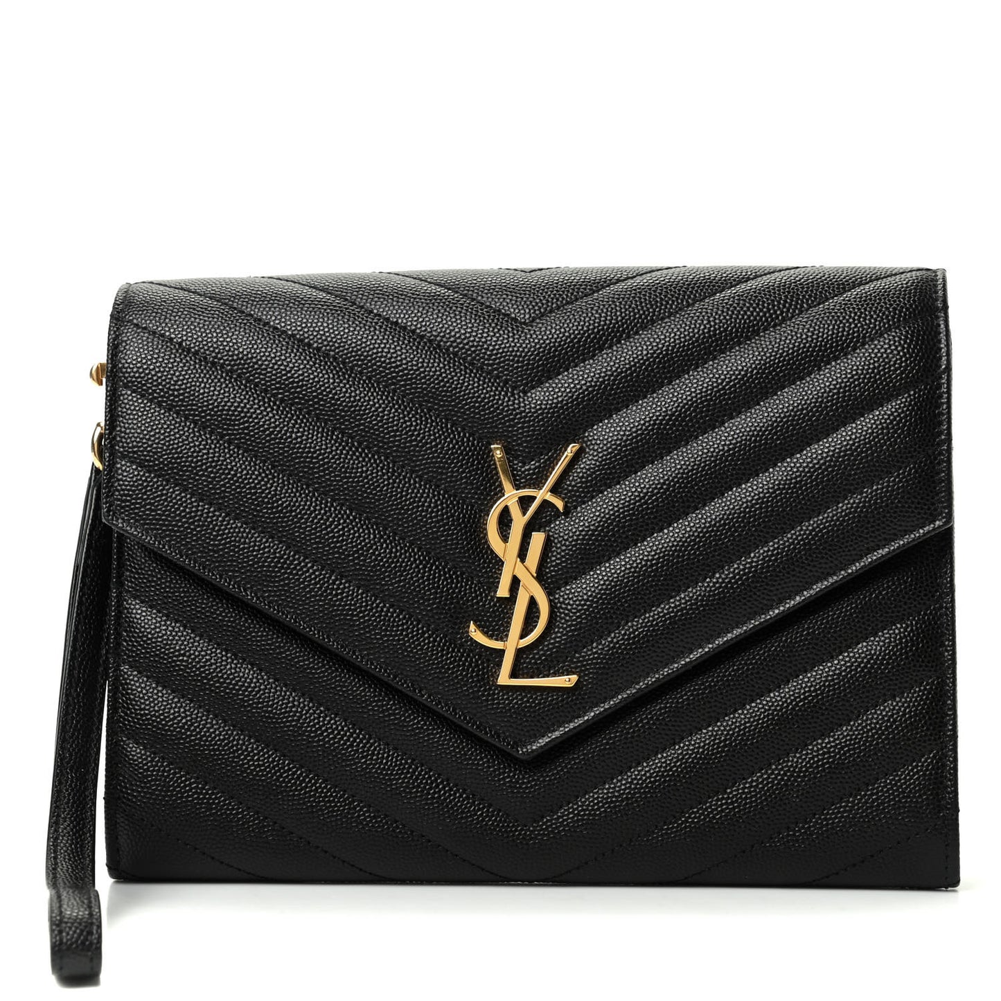 Grain De Poudre Matelasse Chevron Monogram Envelope Clutch Black