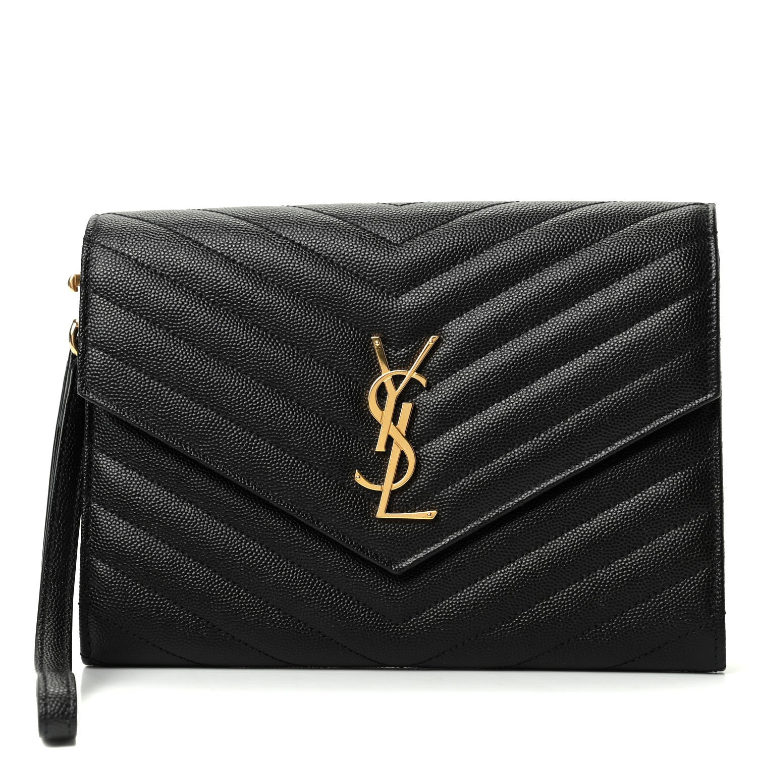 Saint Laurent Grain De Poudre Matelasse Chevron Monogram Envelope Clutch Black 1 of 6