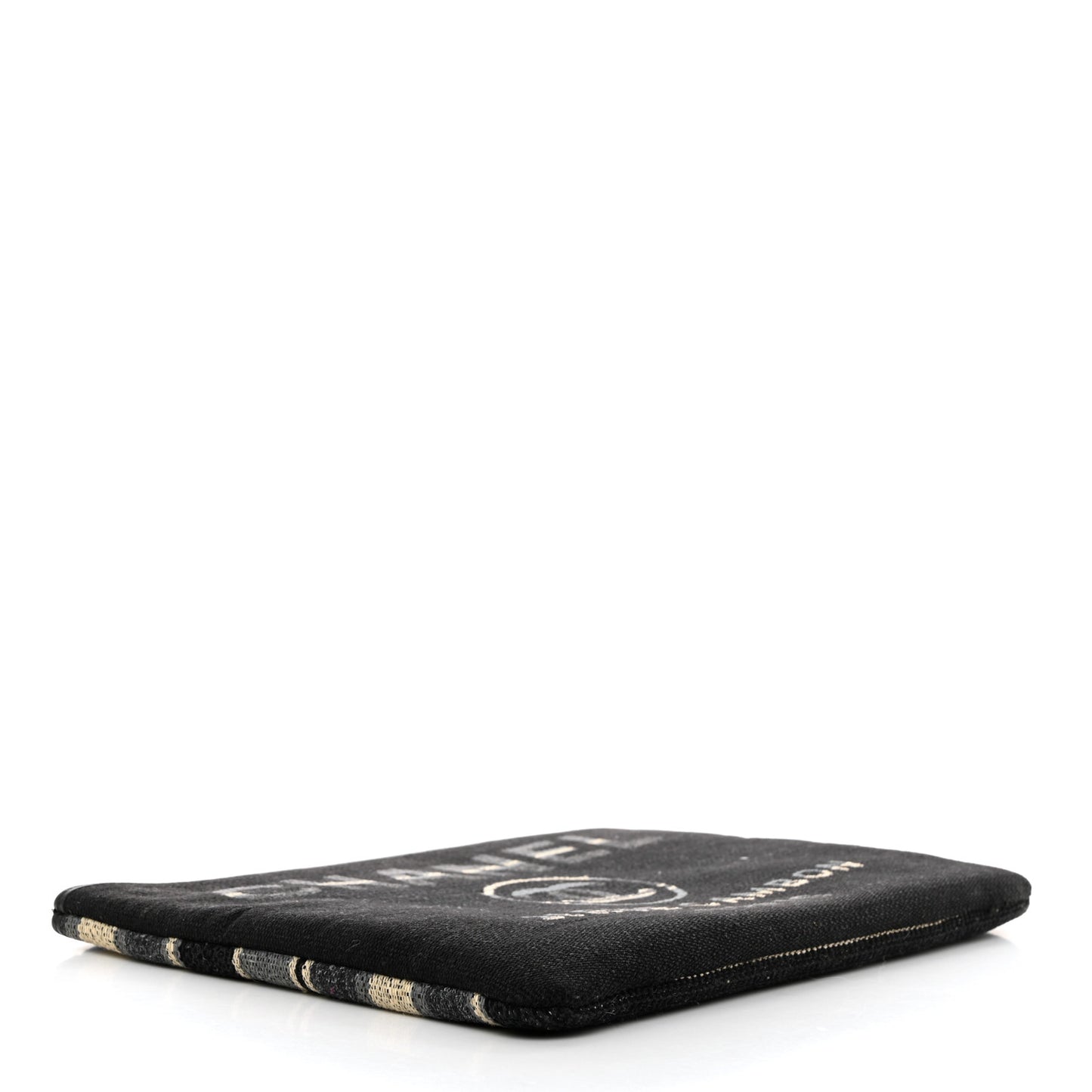 Striped Canvas Large Deauville Pouch Clutch Black