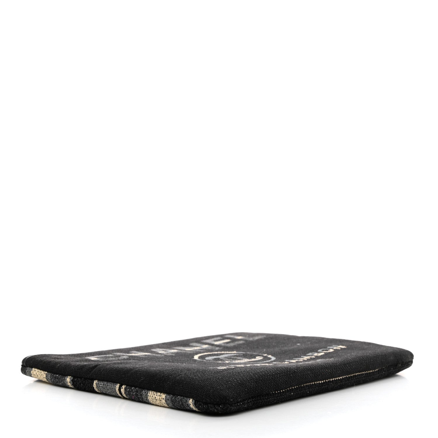 Chanel Striped Canvas Large Deauville Pouch Clutch Black 4 of 7