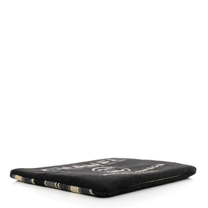 Chanel Striped Canvas Large Deauville Pouch Clutch Black 4 of 7