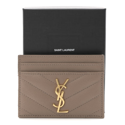 Saint Laurent Grain De Poudre Matelasse Chevron Monogram Credit Card Case Taupe 8 of 8