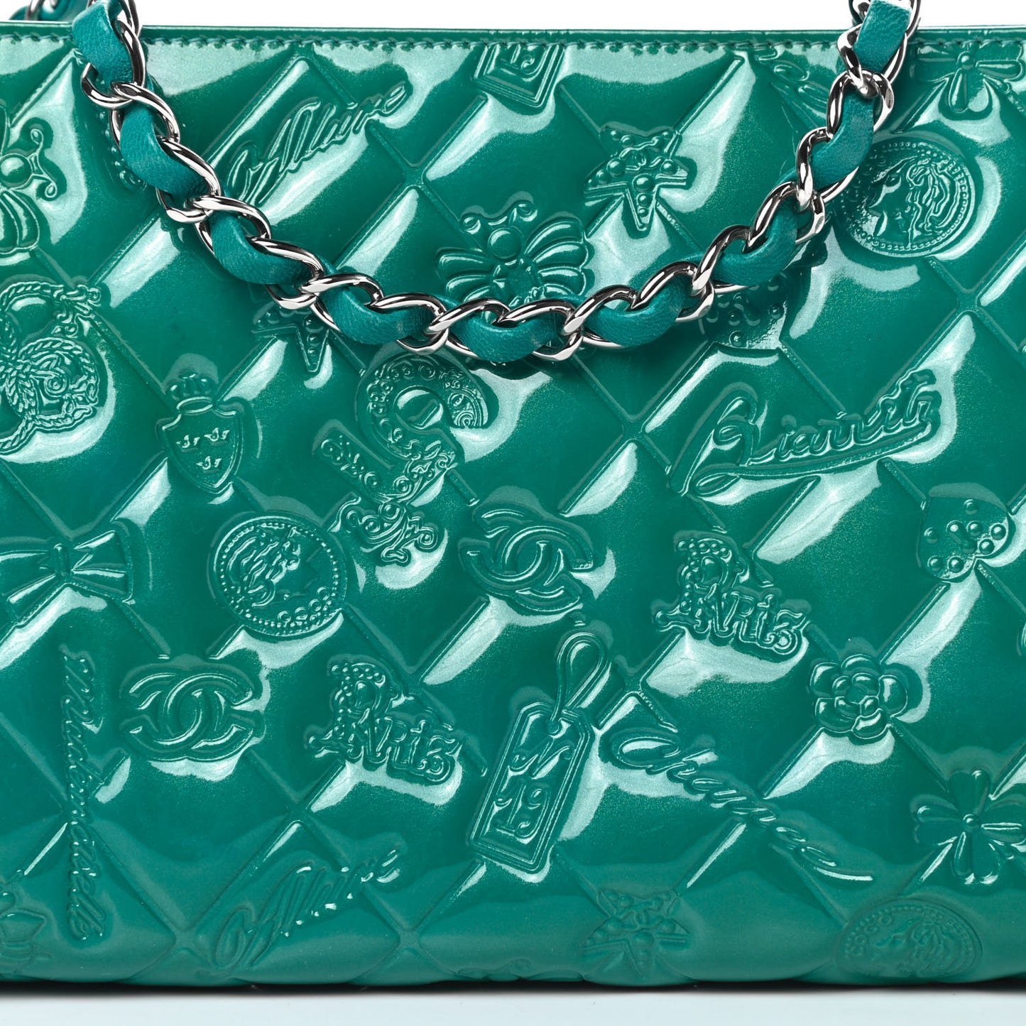 Patent Calfskin Lucky Symbols Pochette Turquoise