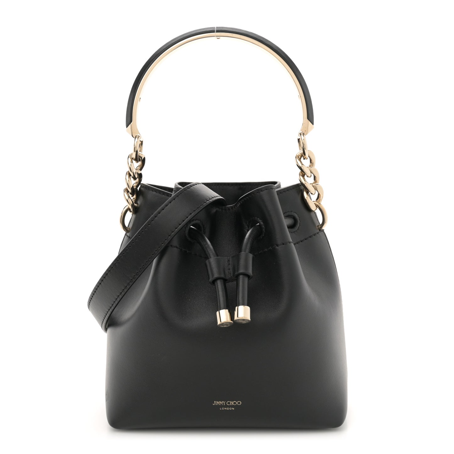 Smooth Shiny Calfskin Bon Bon Bucket Bag Black