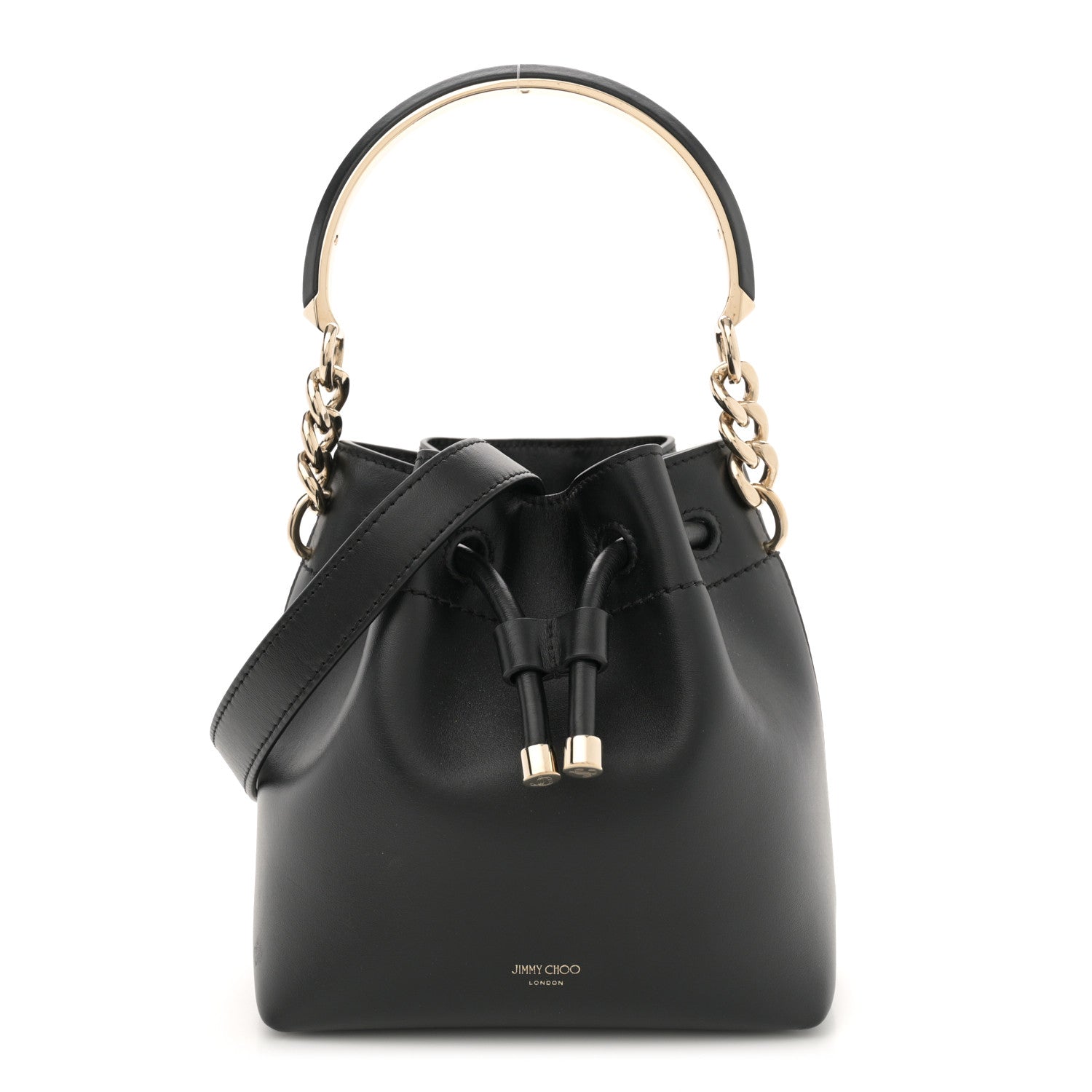 Jimmy Choo Smooth Shiny Calfskin Bon Bon Bucket Bag Black 1 of 11