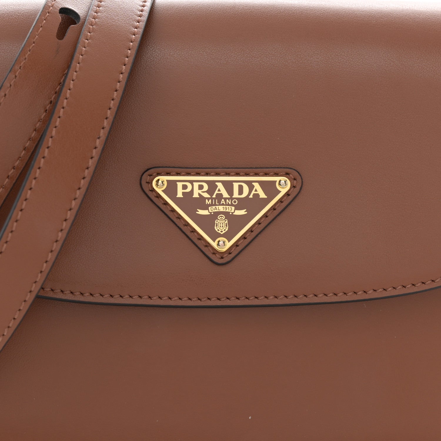 Prada Soft Calfskin Triangle Arque Flap Shoulder Bag Cognac 8 of 10