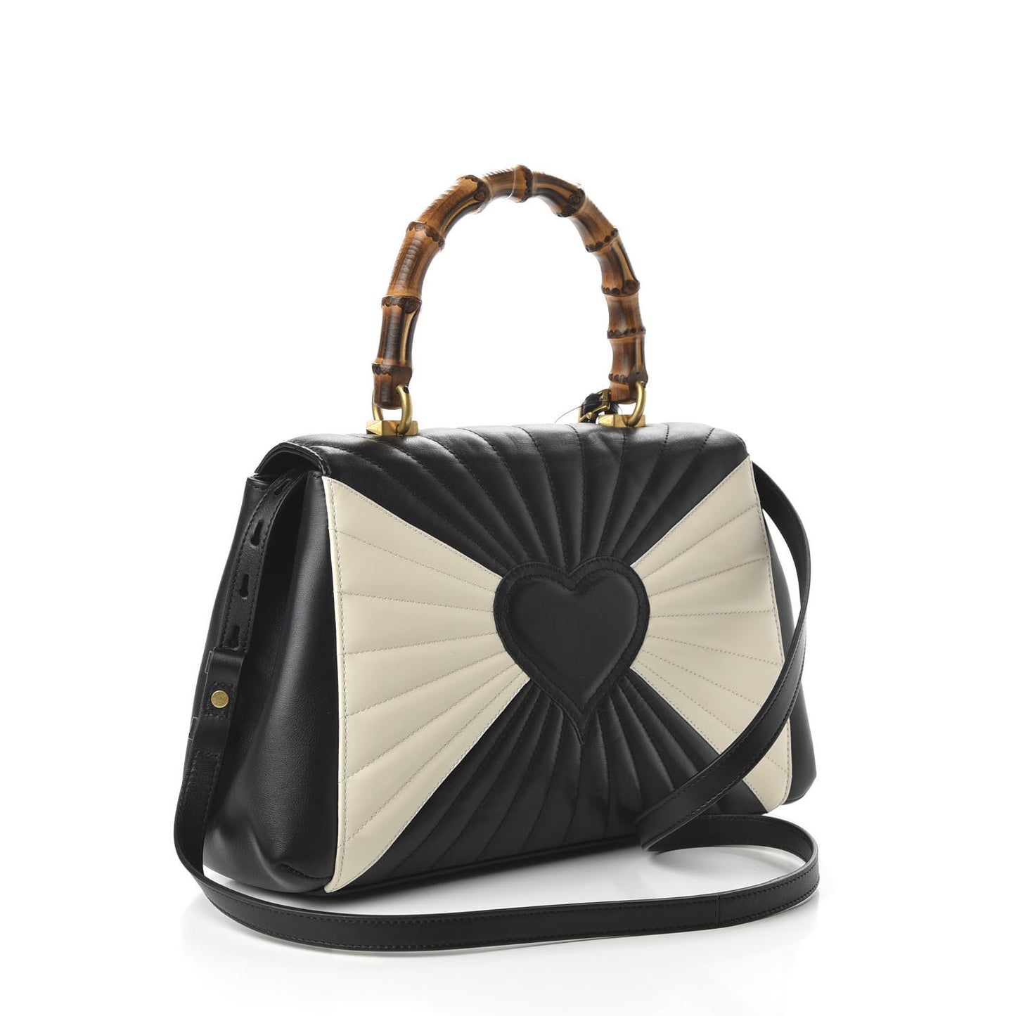 Calfskin Bamboo Trapuntata Queen Margaret Top Handle Bag Mystic White Black