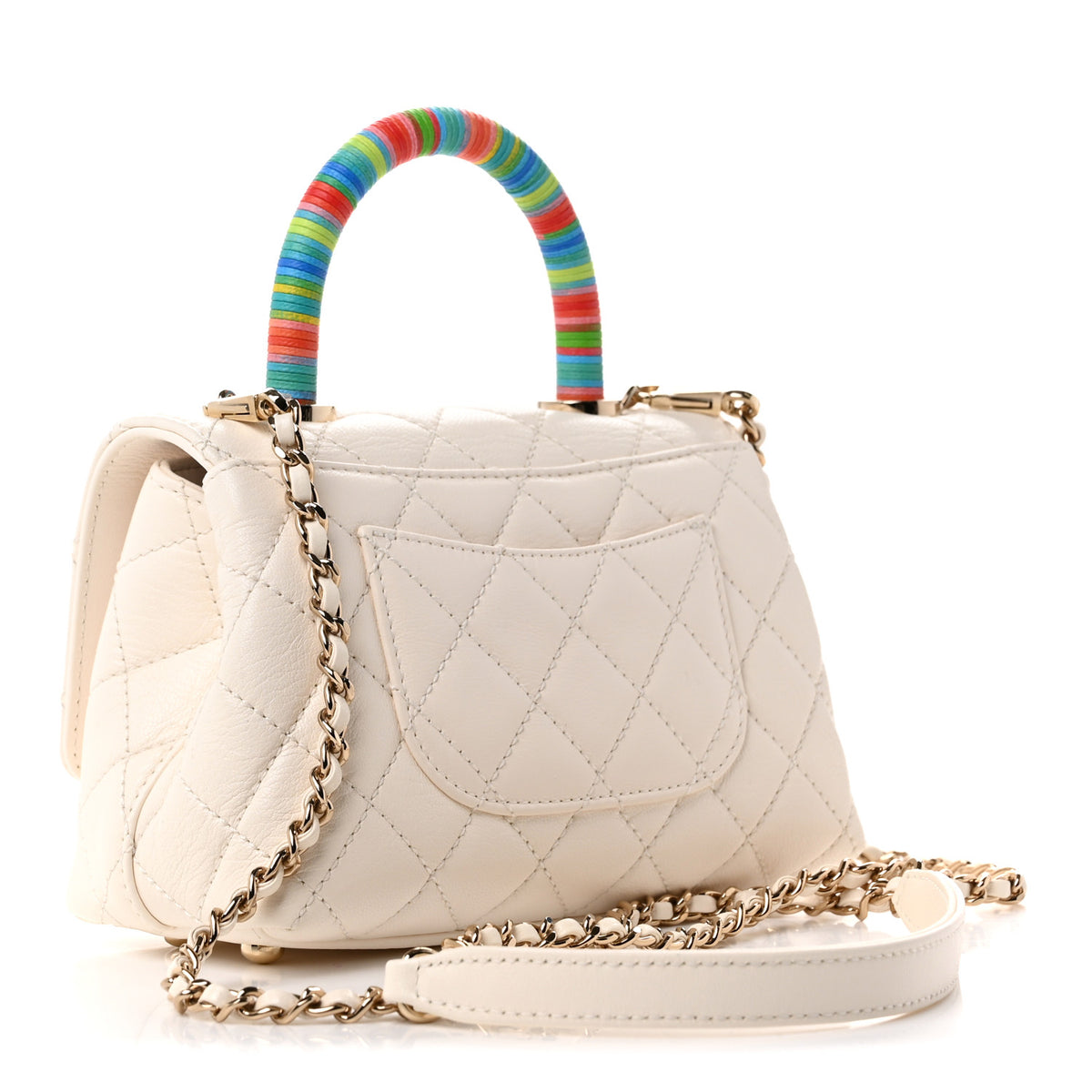 Chanel Goatskin Quilted Extra Mini Rainbow Coco Handle Flap White 3 of 10