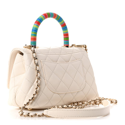 Chanel Goatskin Quilted Extra Mini Rainbow Coco Handle Flap White 3 of 10
