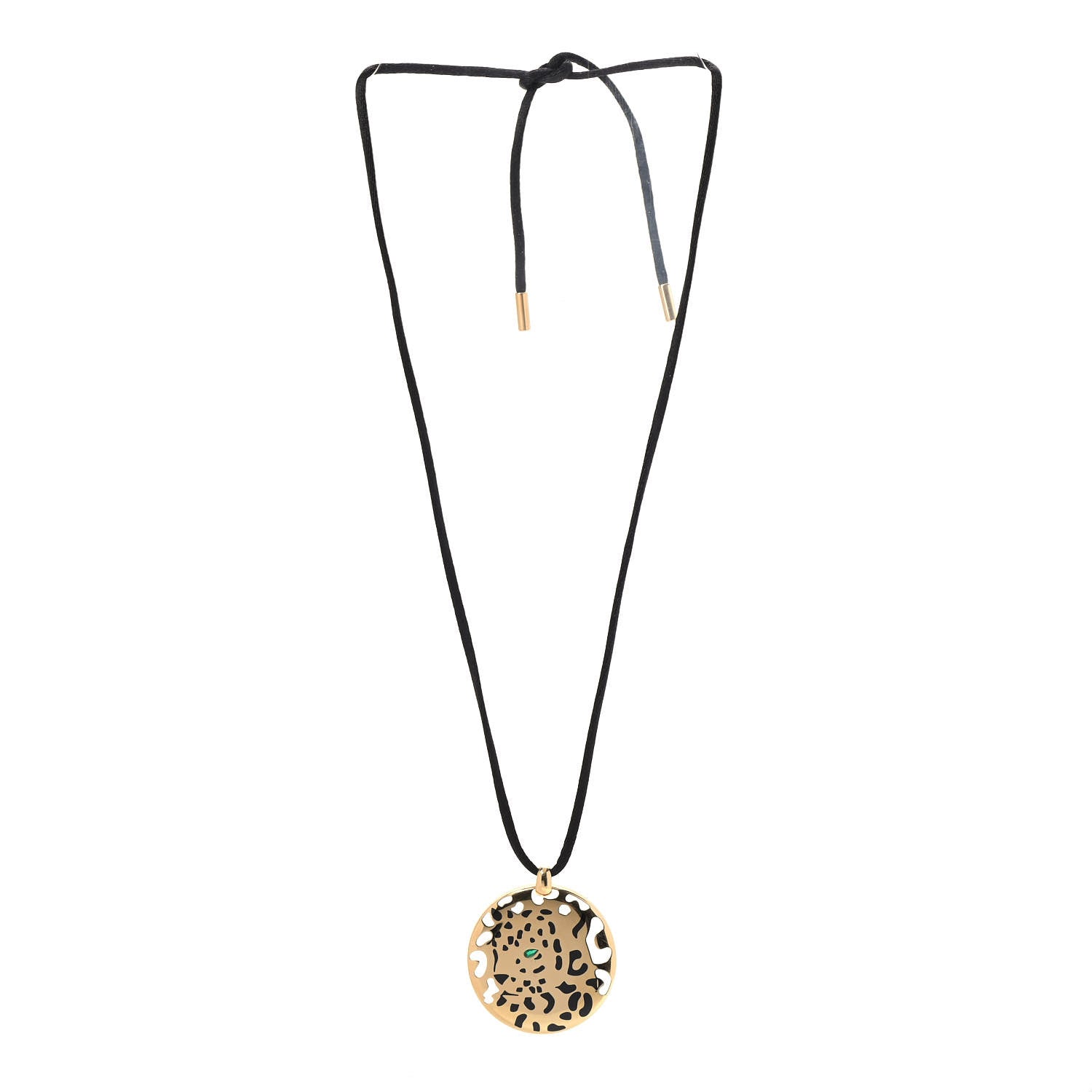 Cartier 18K Yellow Gold Enamel Tsavorite Panthere De Cartier Pendant Cord Necklace 3 of 5