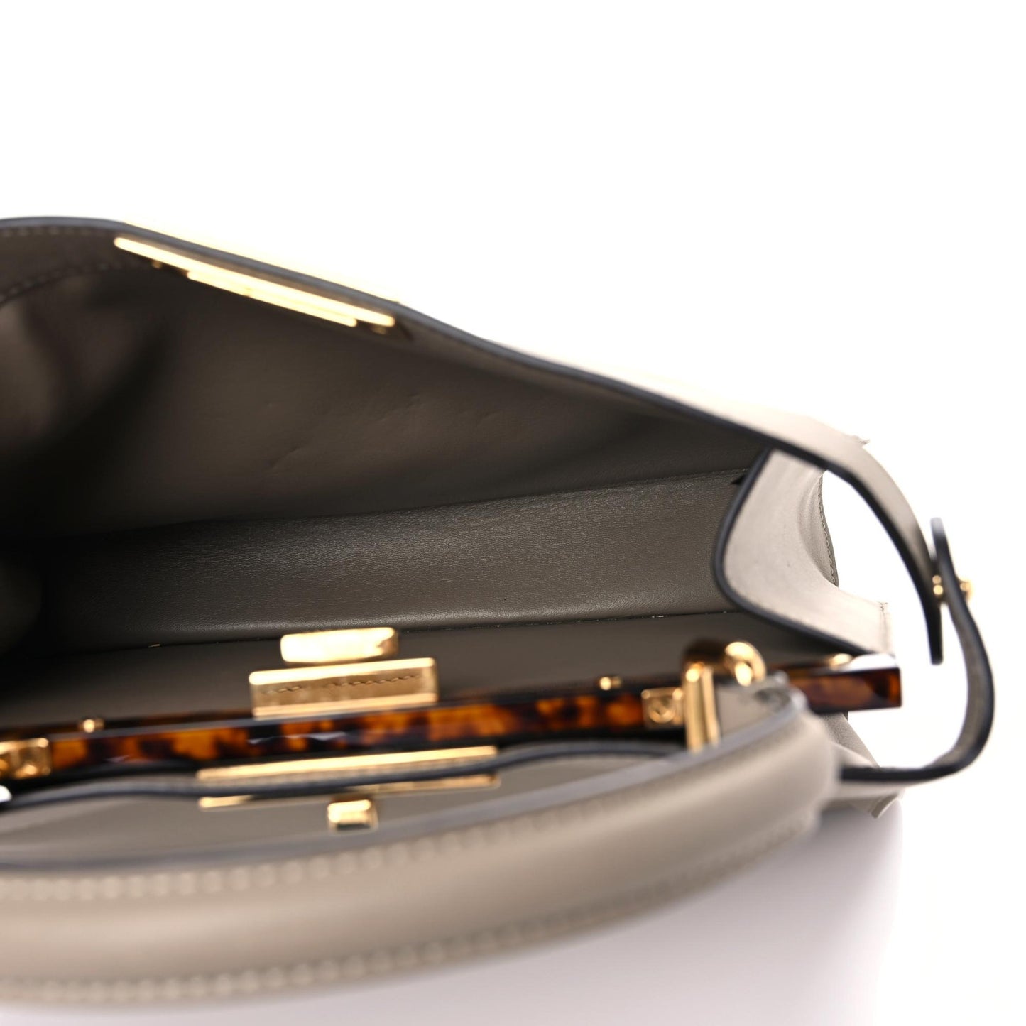 Vitello Seta Shiny Nappa Plexiglass Medium Peekaboo I SEE U Satchel Tortora