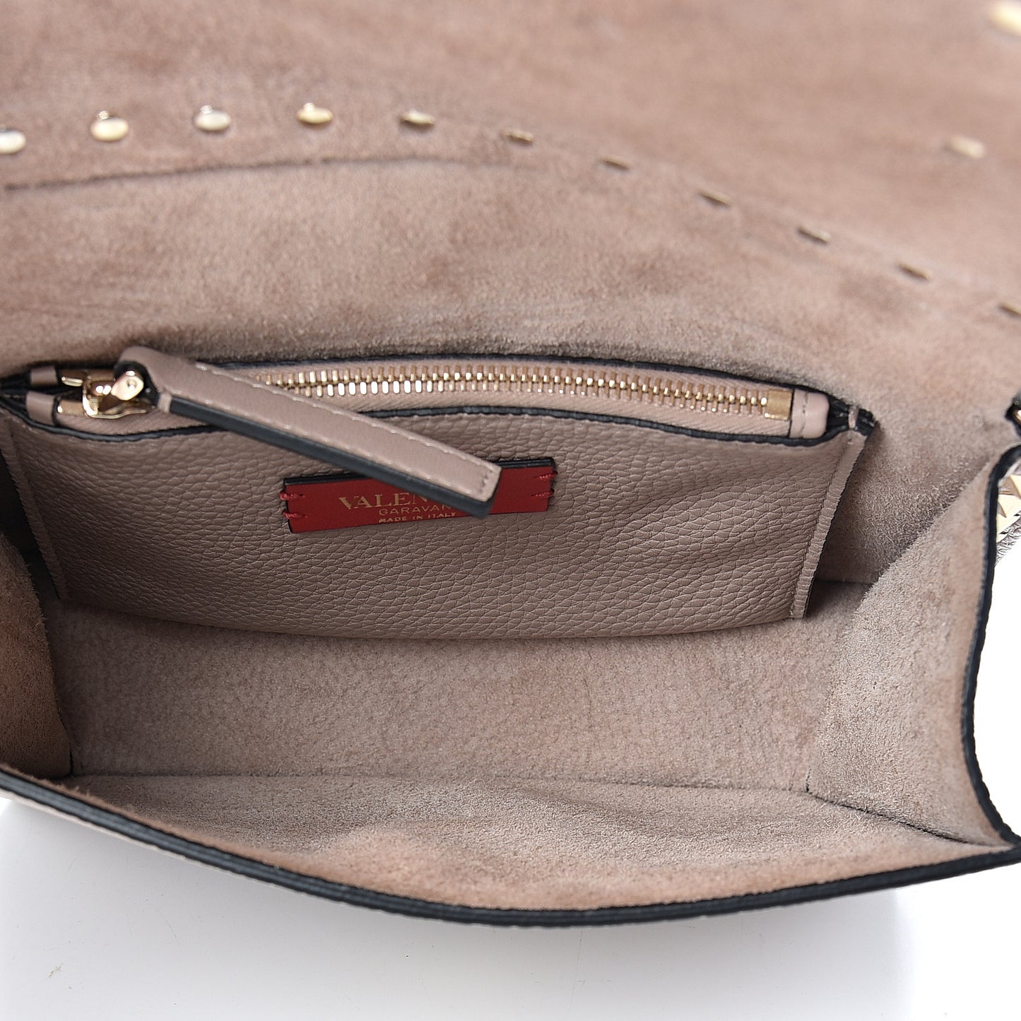 Pebbled Calfskin Rockstud Side Slip Crossbody Poudre