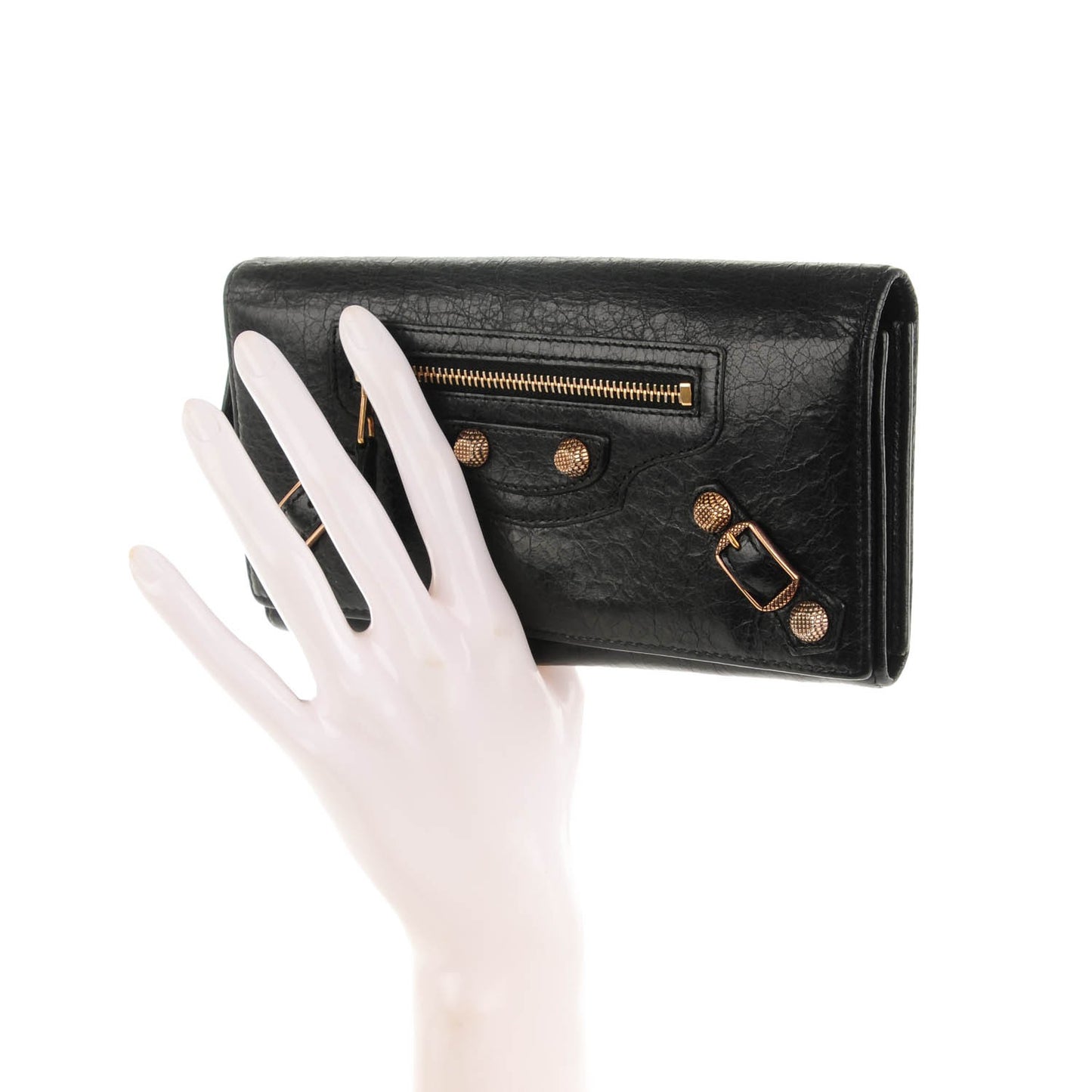 Agneau Giant 12 Rose Gold Hardware Money Wallet Black