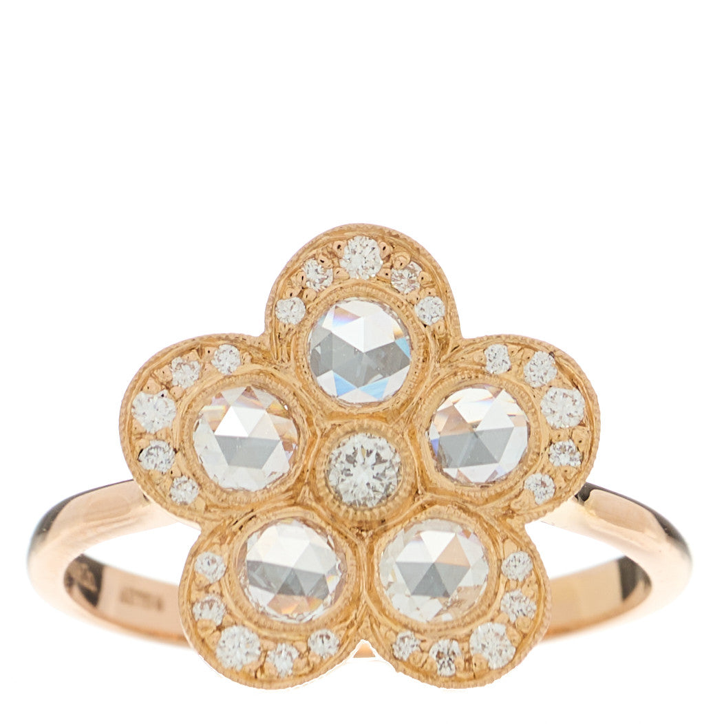 18K Rose Gold Diamond Garden Flower Ring 49 5