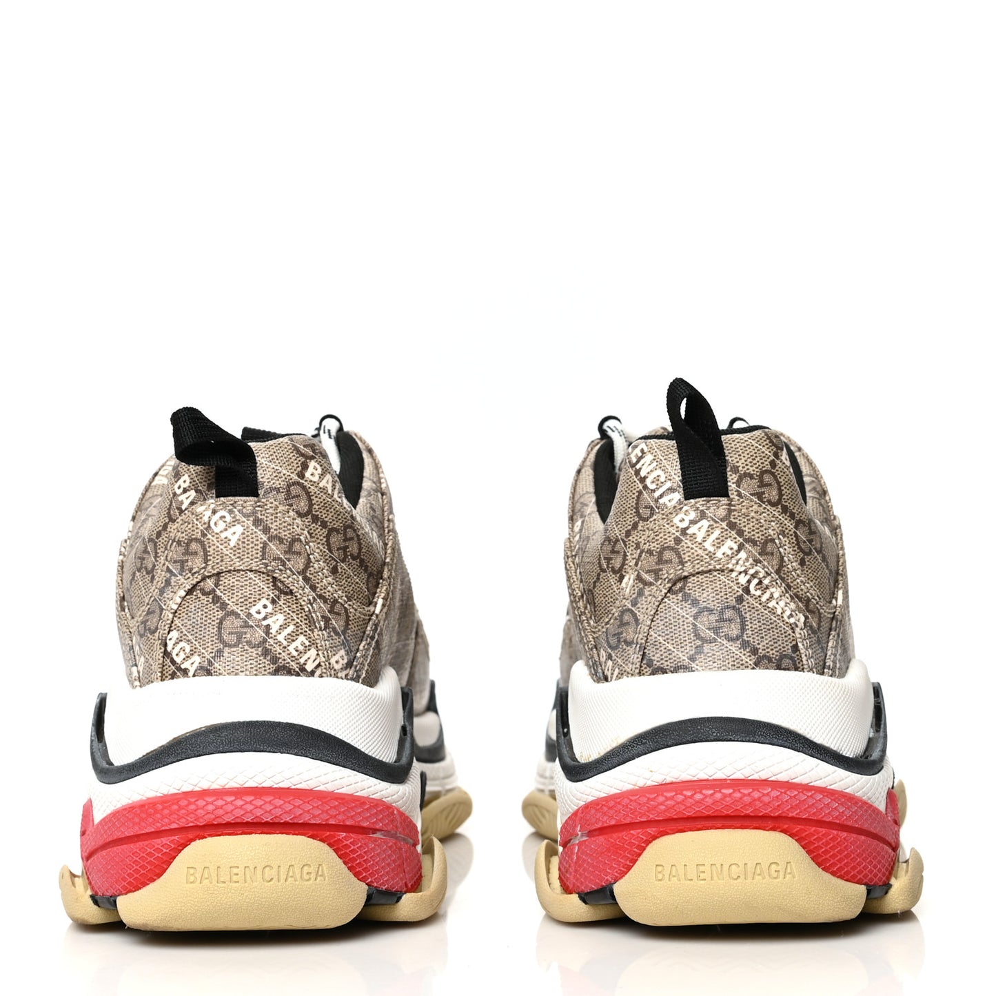 X GUCCI GG Supreme Monogram Allover Logo Mens Triple S Sneakers 41 Beige Ebony Mystic White