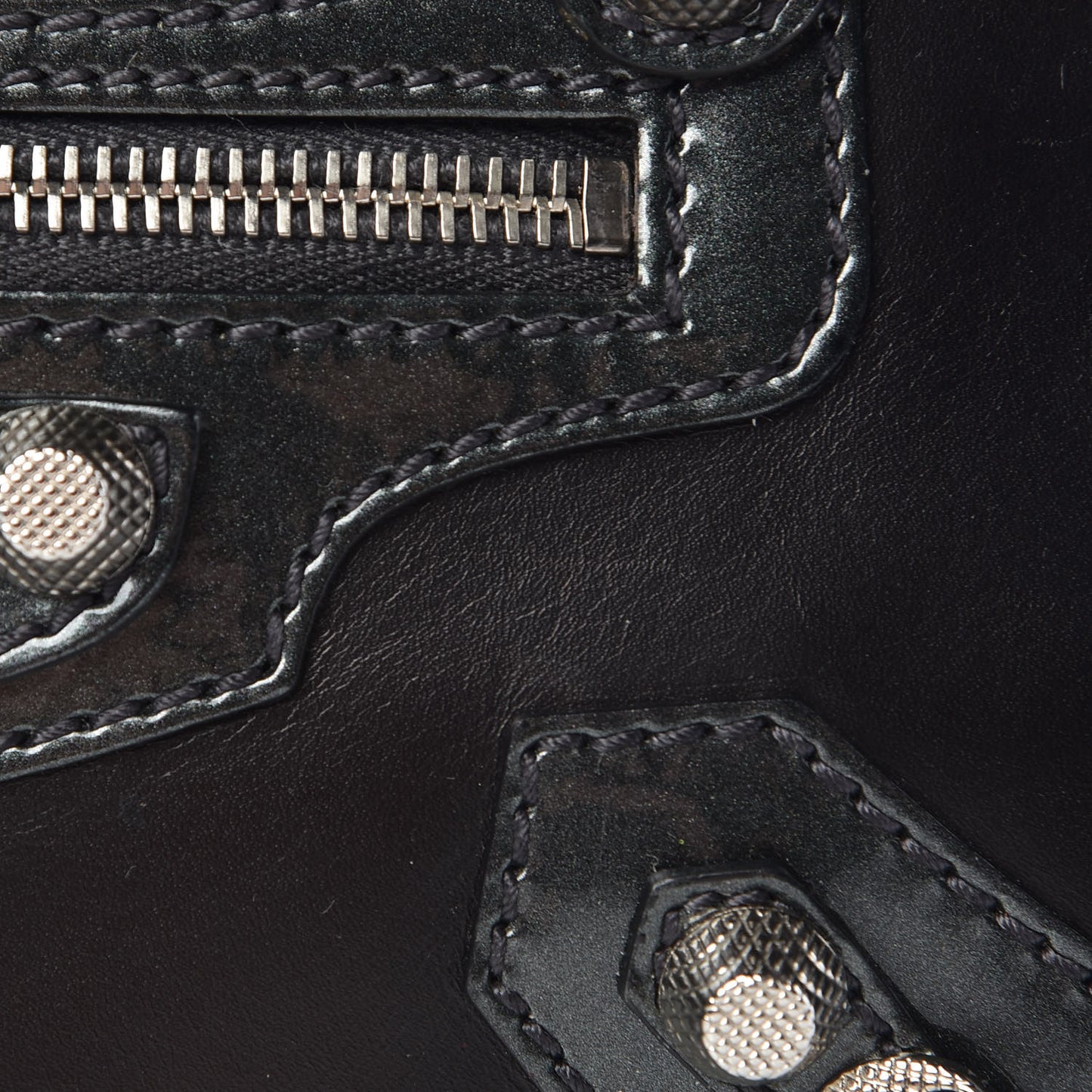 Smooth Calfskin Metallic Patent Giant 12 Silver Hardware Mini City Black Gris
