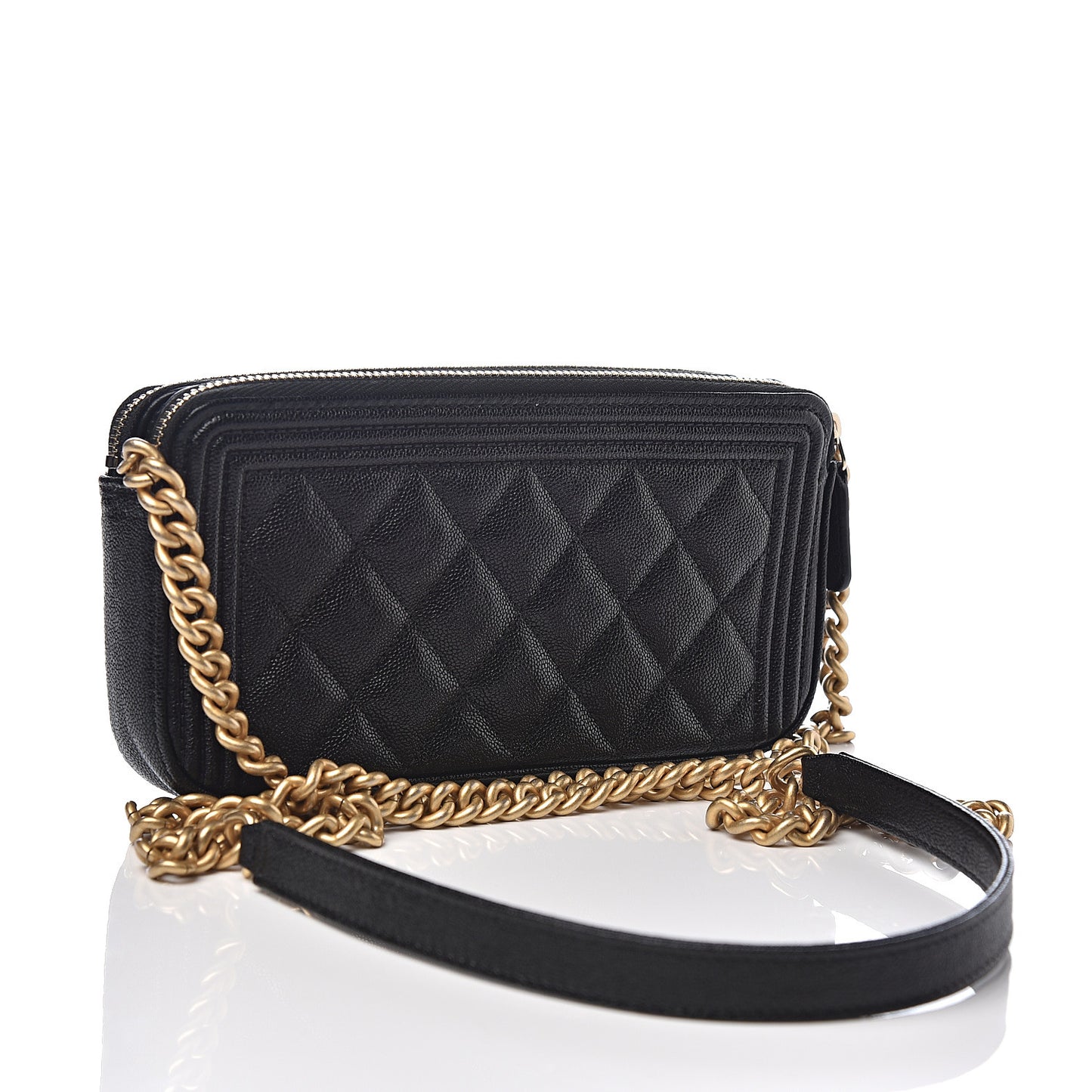 Caviar Quilted Small Boy Clutch With Chain Black