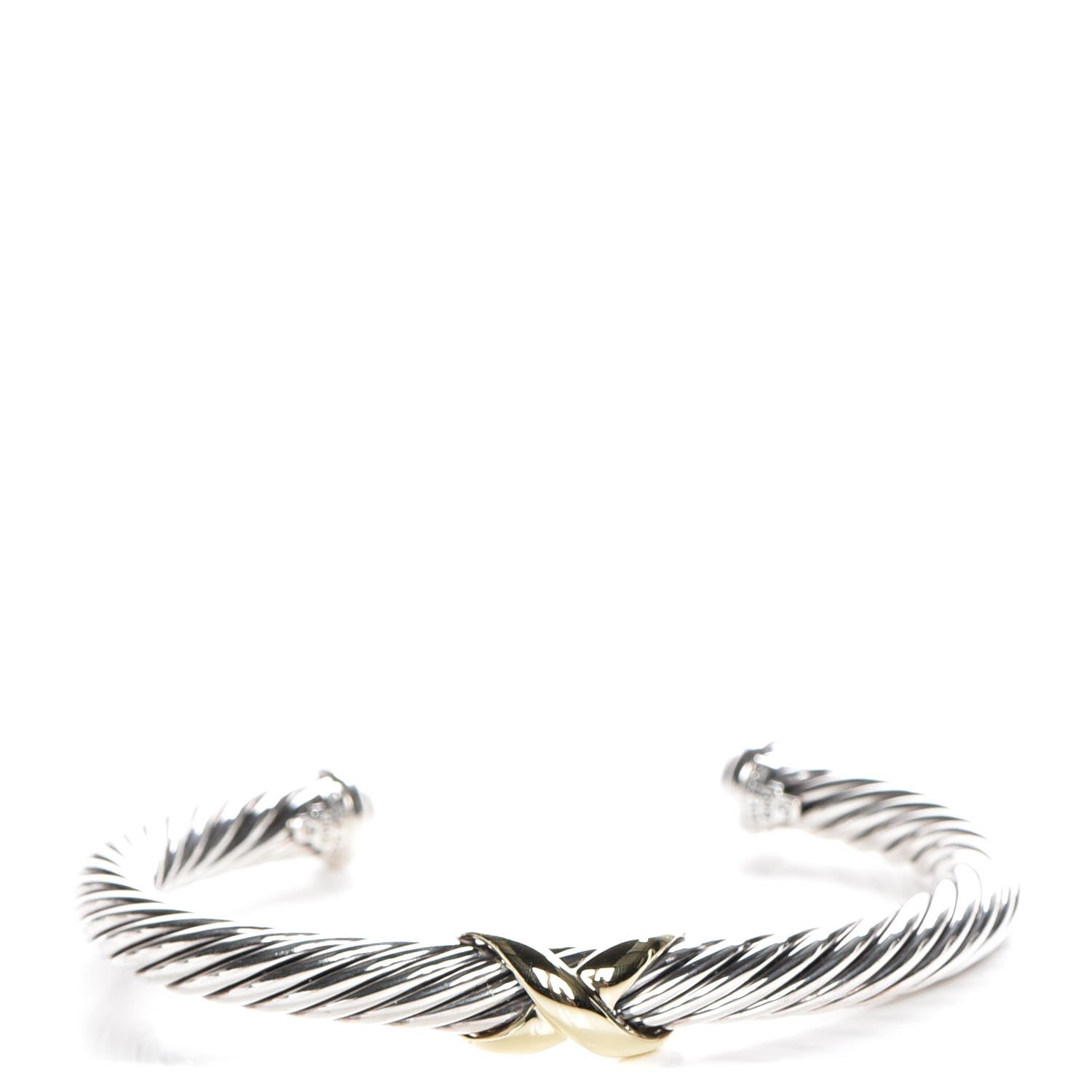 David Yurman Sterling Silver 14K Yellow Gold 7mm X Station Cable Bracelet 1 of 4