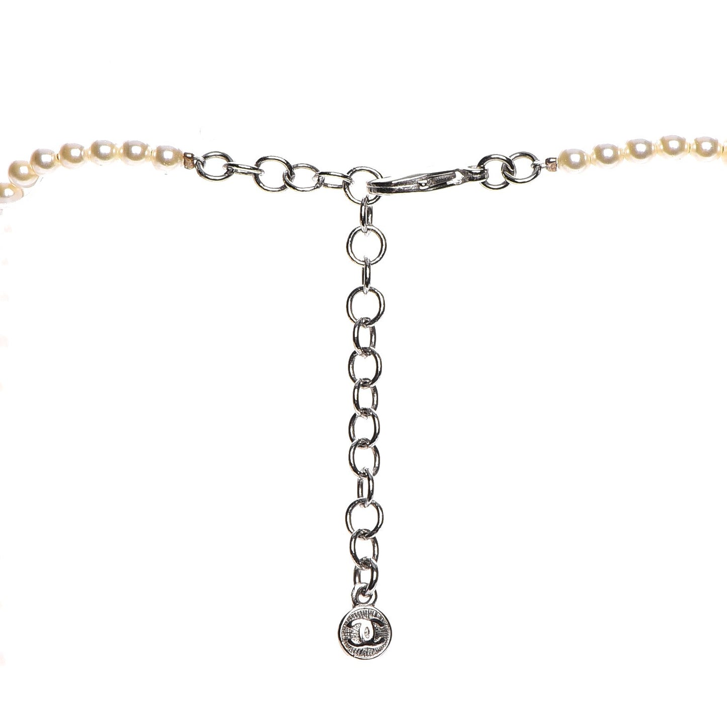 Pearl Cluster CC Long Necklace Silver