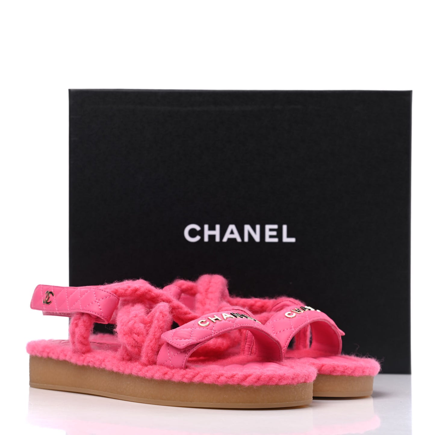 Cord Lambskin Quilted Logo Sandals 41 Pink