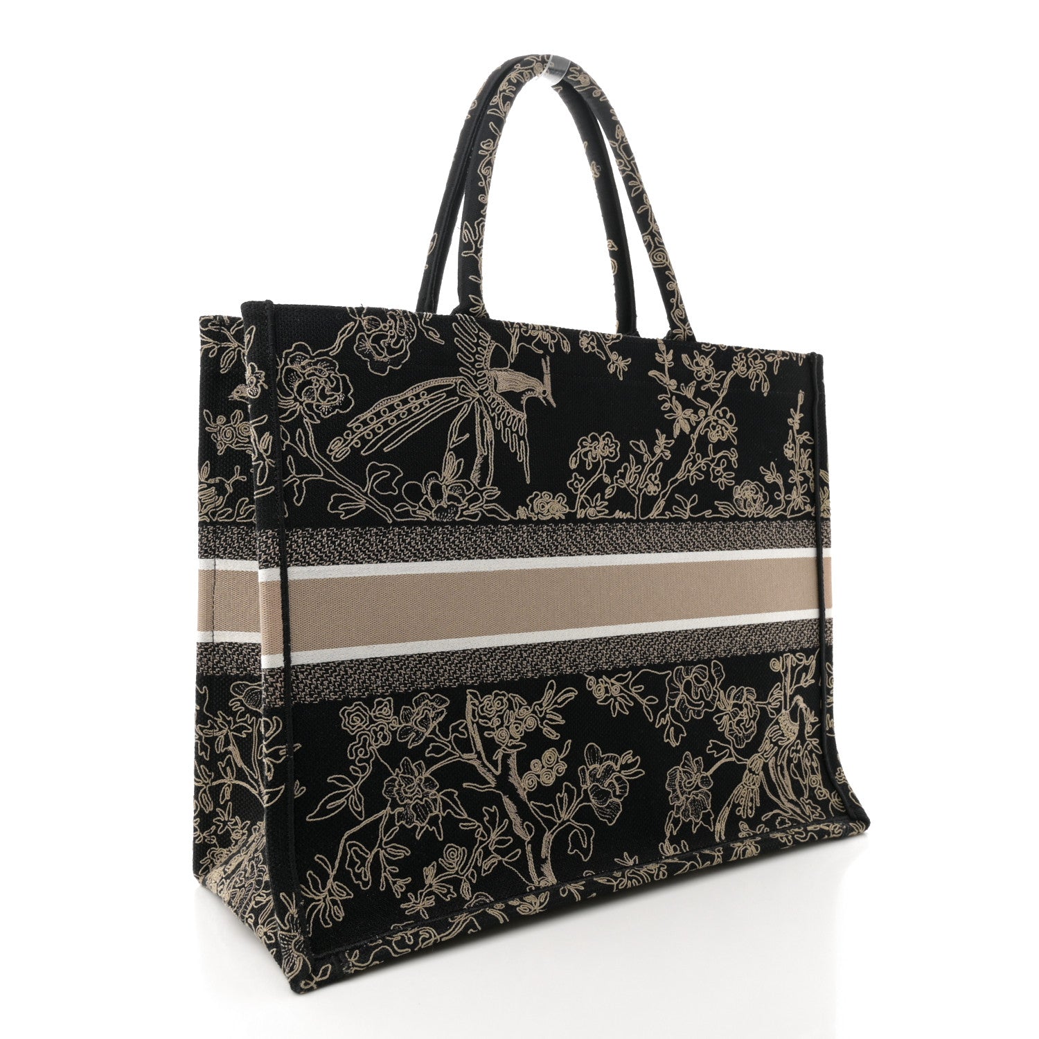 Christian Dior Canvas Embroidered Large Ornamental Cornely Book Tote Black Beige 3 of 12