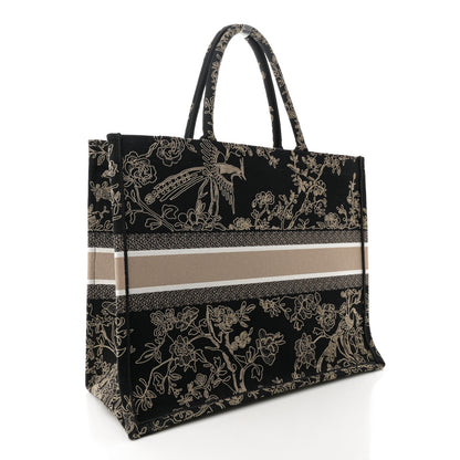Christian Dior Canvas Embroidered Large Ornamental Cornely Book Tote Black Beige 3 of 12