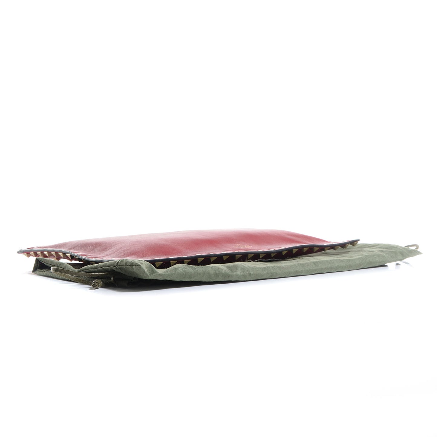 Vitello Colorblock Large Rockstud Zip Pouch Deep Rose Scarlet