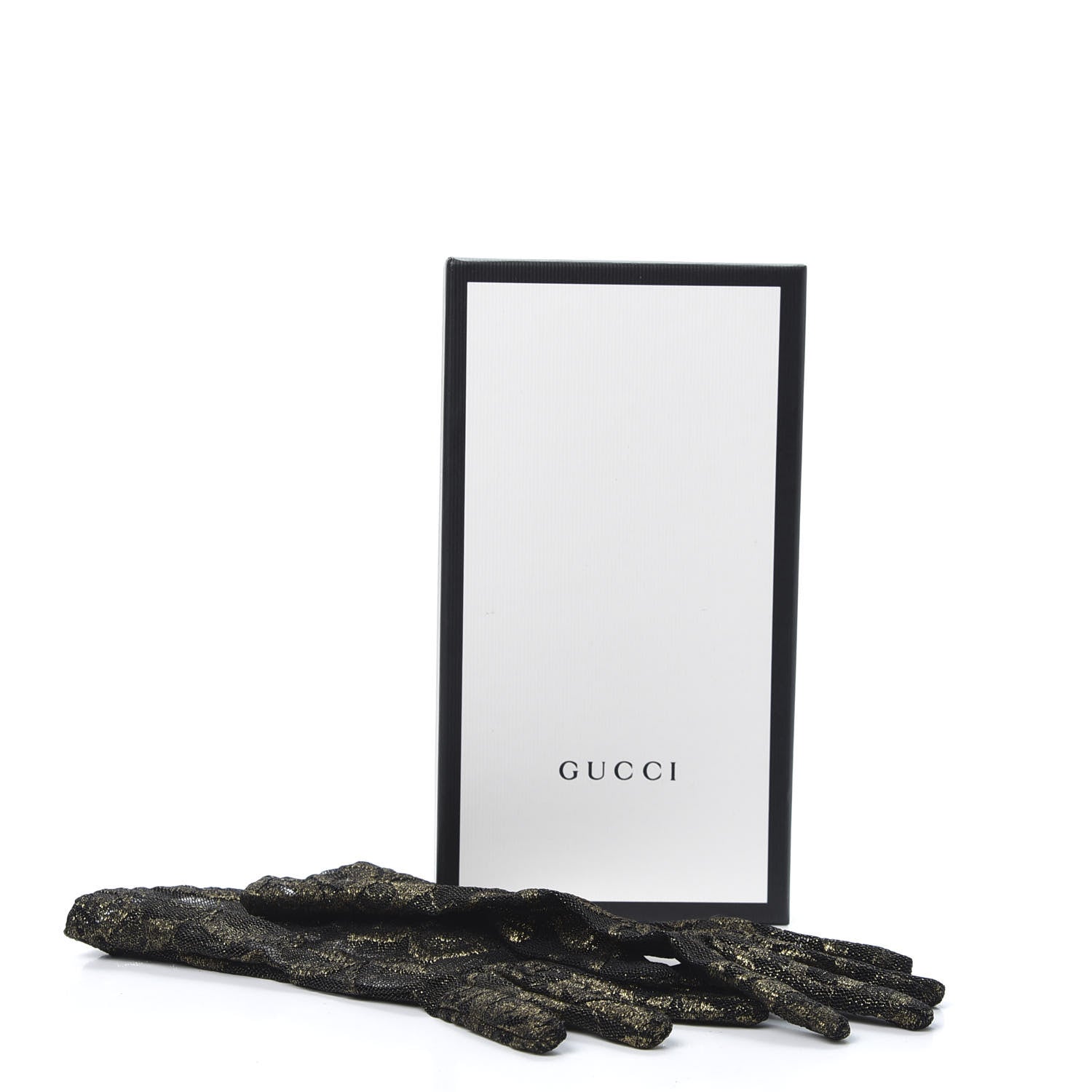 Gucci Embroidered Tulle Sheer Gloves S Black Gold 5 of 5