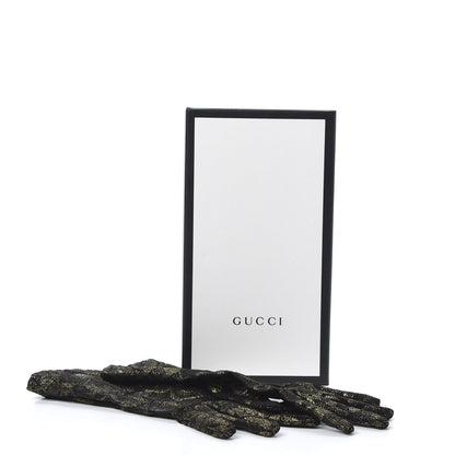 Gucci Embroidered Tulle Sheer Gloves S Black Gold 5 of 5