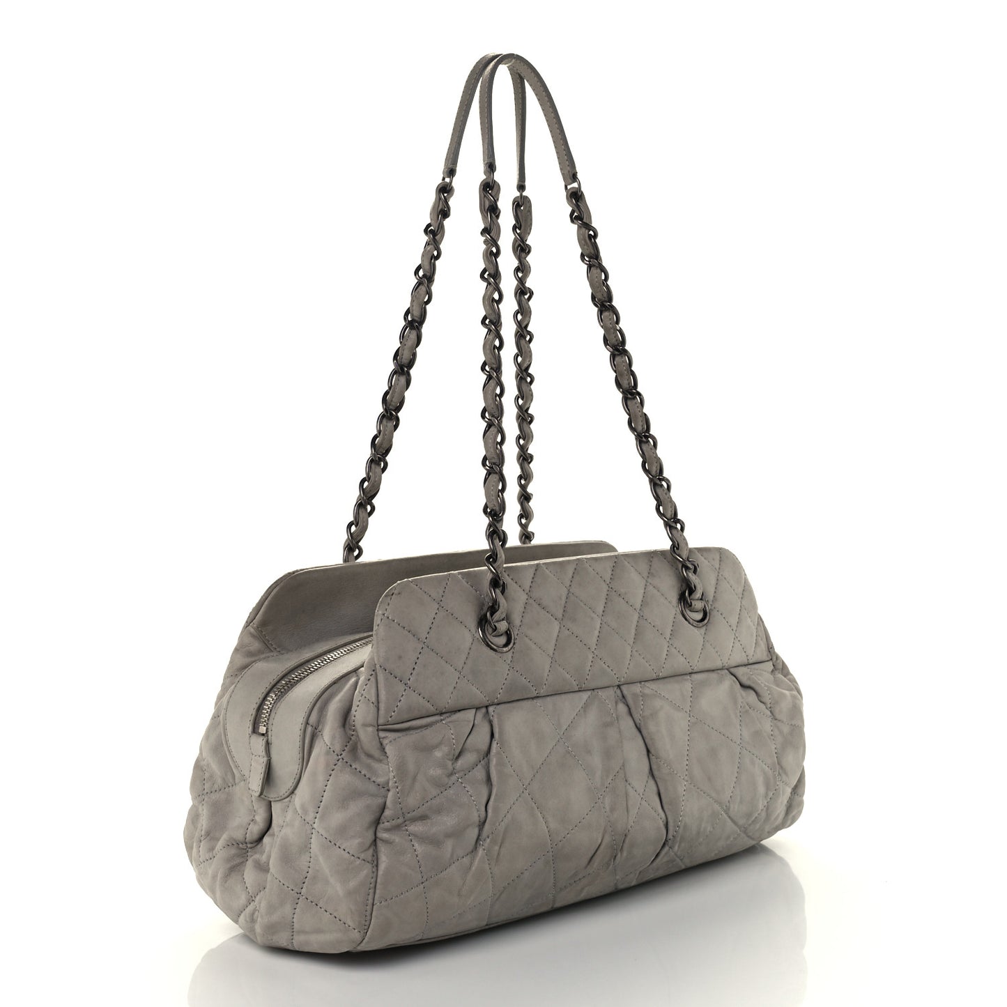 Iridescent Calfskin Chic Quilt Bowling Bag Grey