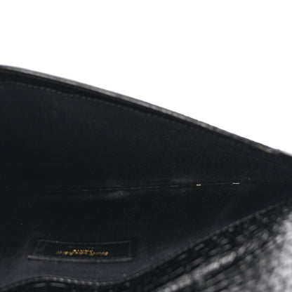Saint Laurent Calfskin Crocodile Embossed Uptown Monogram Pouch Black 5 of 6