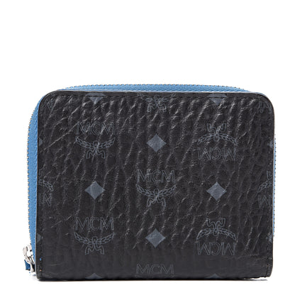 MCM Visetos Mini Zip Around Wallet Black Blue 1 of 10