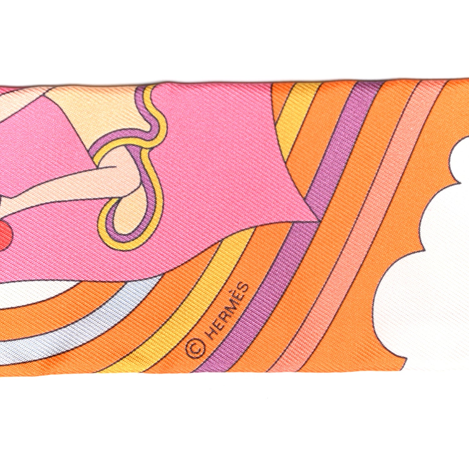 Hermes Silk Carres Volants Twilly Orange Rose Malaba 3 of 5