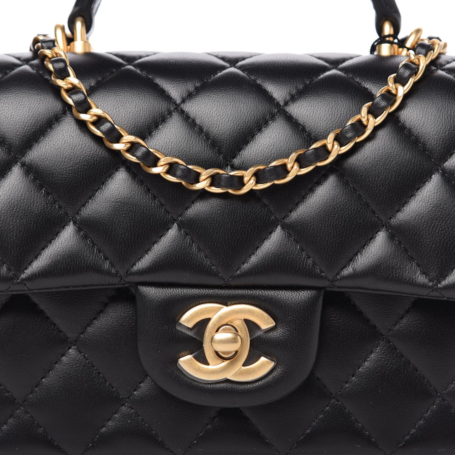 Lambskin Quilted Mini Top Handle Rectangular Flap Black