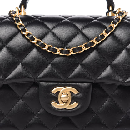 Chanel Lambskin Quilted Mini Top Handle Rectangular Flap Black 10 of 12