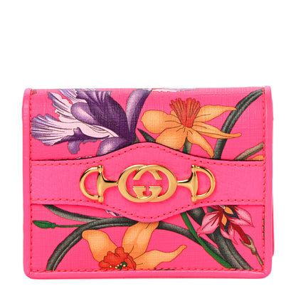 Gucci Calfskin Flora Print Zumi Card Case Fuxia Fluo 1 of 10