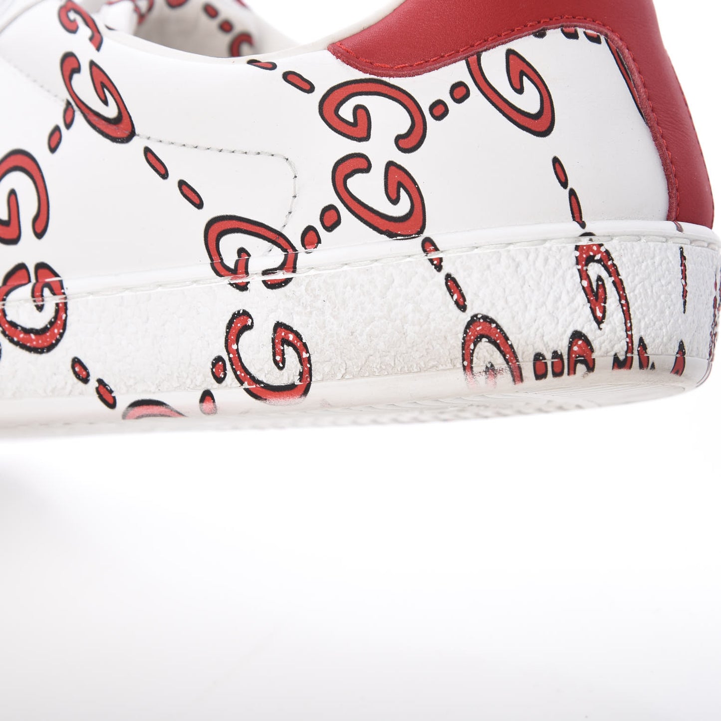 Calfskin GucciGhost Print Mens Ace Sneakers 7.5 White Hibiscus Red
