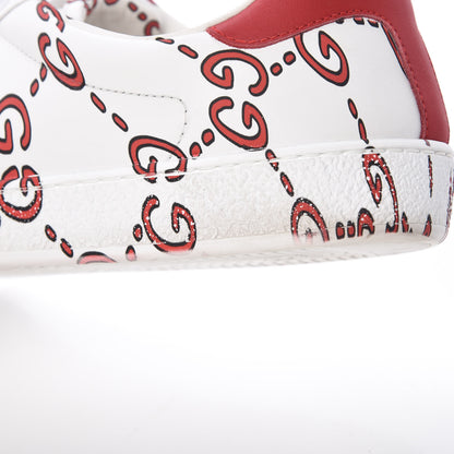 Gucci Calfskin GucciGhost Print Mens Ace Sneakers 7.5 White Hibiscus Red 11 of 17