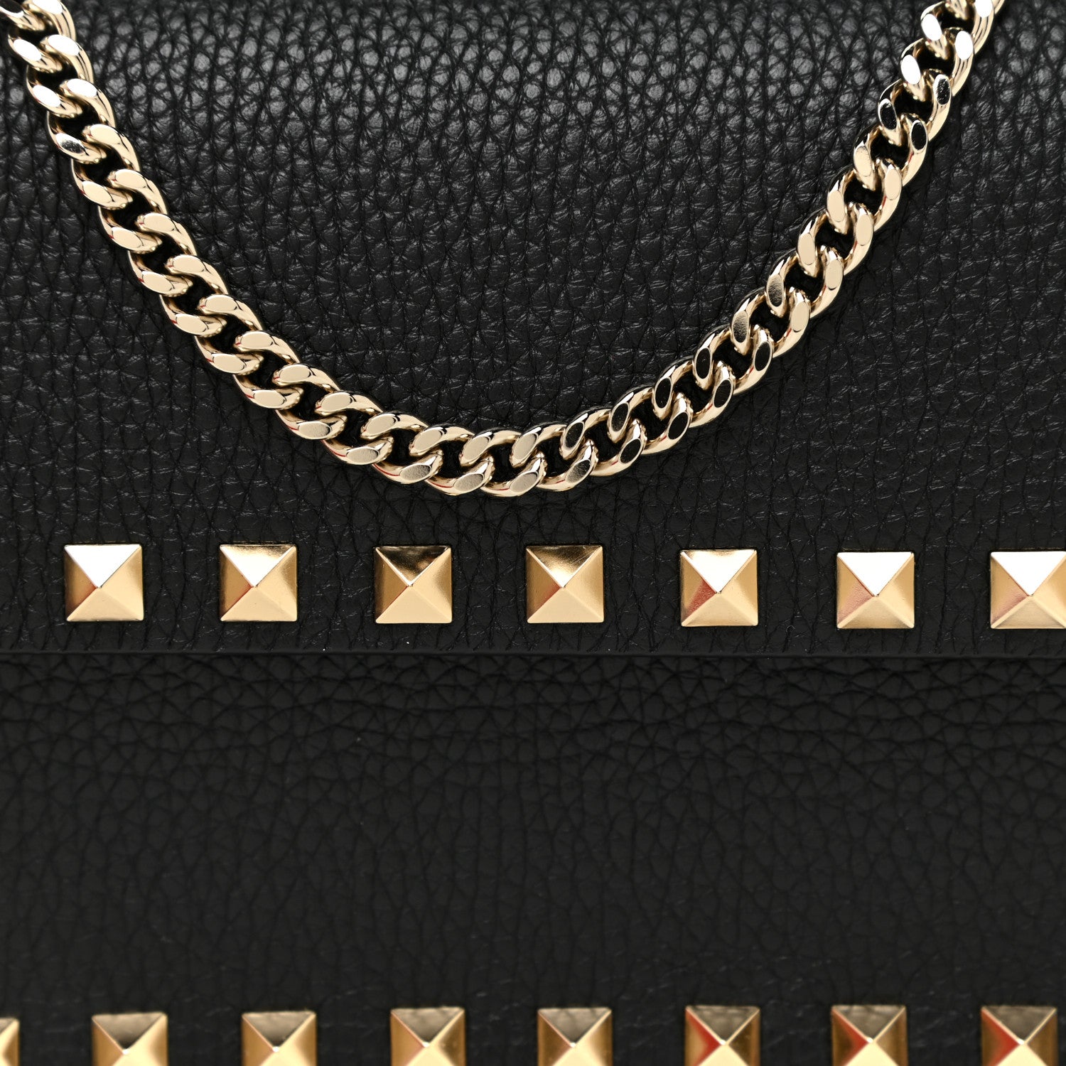 Valentino Garavani Pebbled Calfskin Rockstud Flap Wallet On Chain Black 8 of 12