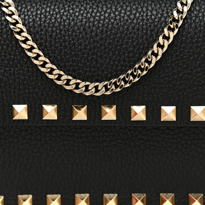Valentino Garavani Pebbled Calfskin Rockstud Flap Wallet On Chain Black 8 of 12