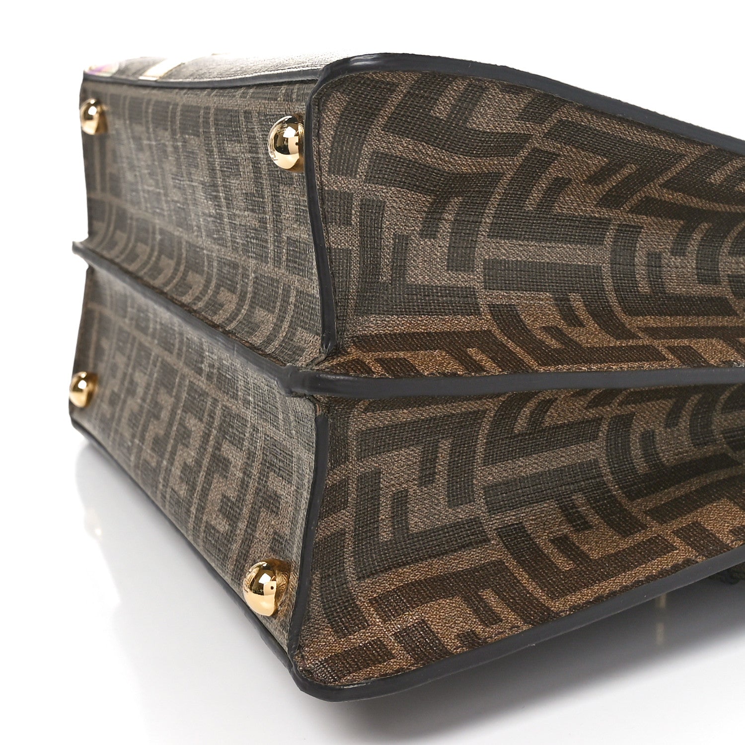 Fendi Glazed Fabric Vitello FF 1974 Hairdo Girls Inlay Medium Peekaboo Iconic Satchel Mogano Panna Multicolor 10 of 10