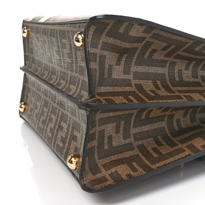 Fendi Glazed Fabric Vitello FF 1974 Hairdo Girls Inlay Medium Peekaboo Iconic Satchel Mogano Panna Multicolor 10 of 10