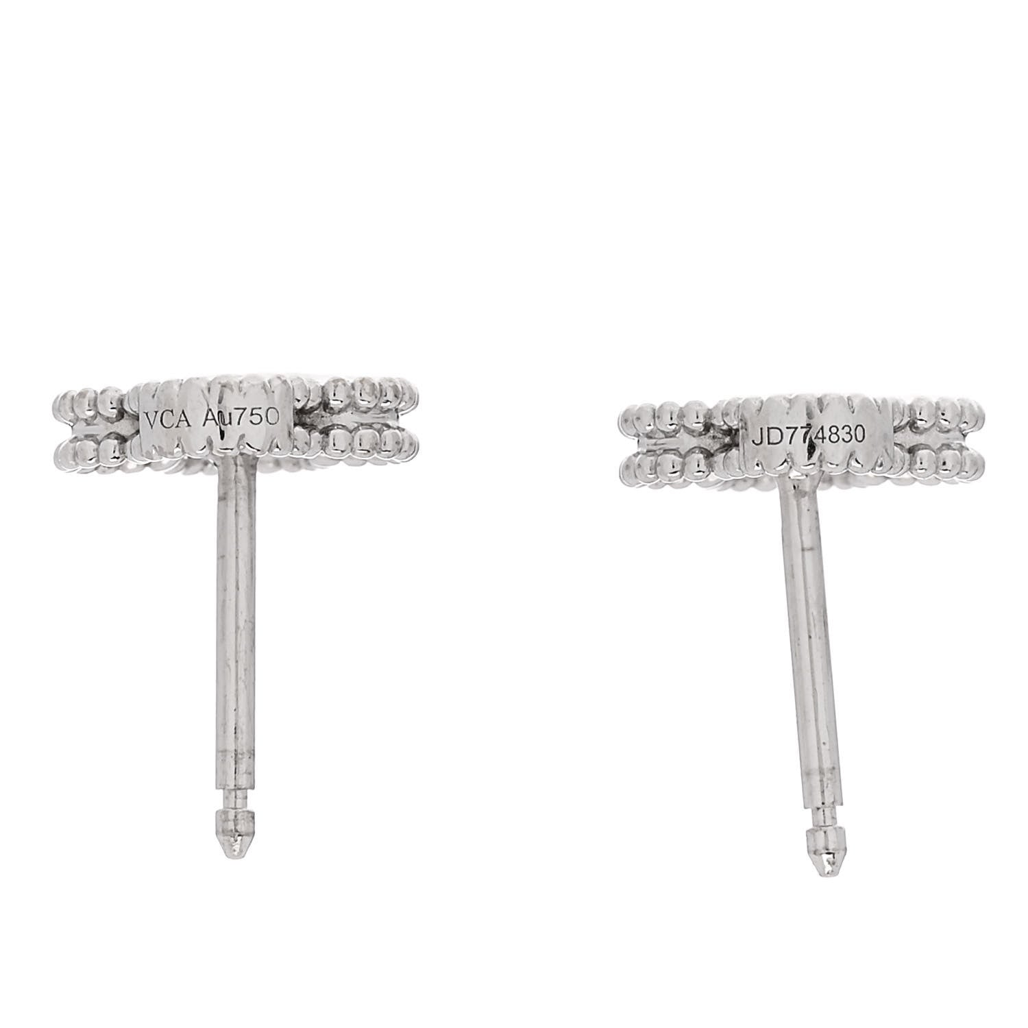 Van Cleef & Arpels 18K White Gold Diamond Sweet Alhambra Earrings 4 of 5