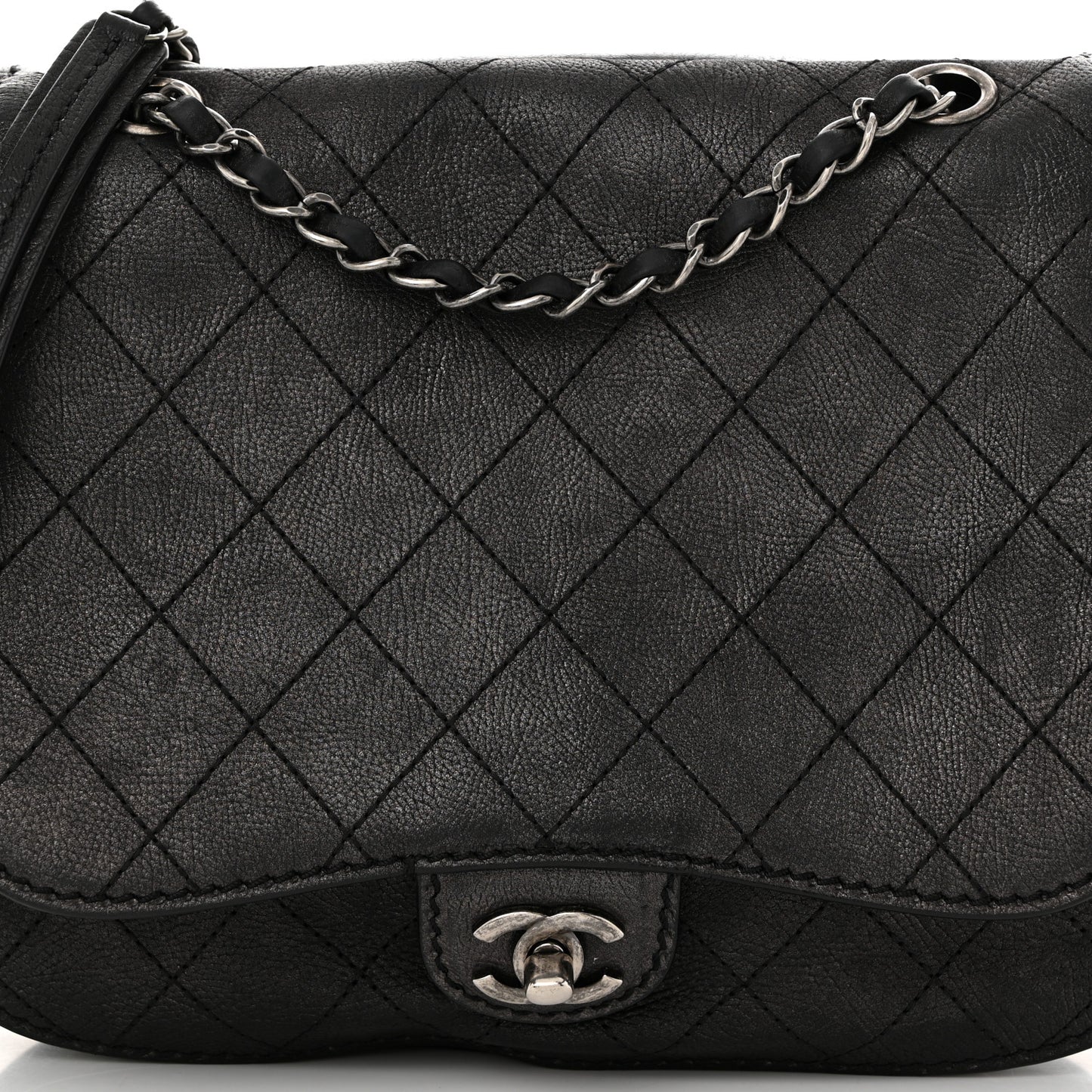 Calfskin Coco Twin Large Flap Black