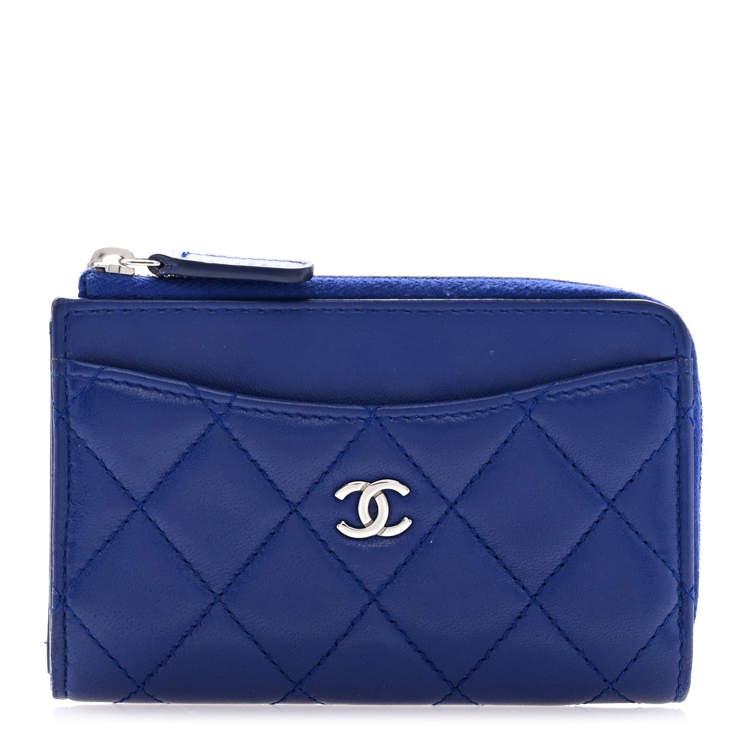 Chanel Lambskin Quilted CC Zip Around Card Holder Blue 1 of 9