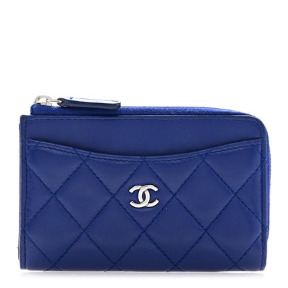 Chanel Lambskin Quilted CC Zip Around Card Holder Blue 1 of 9