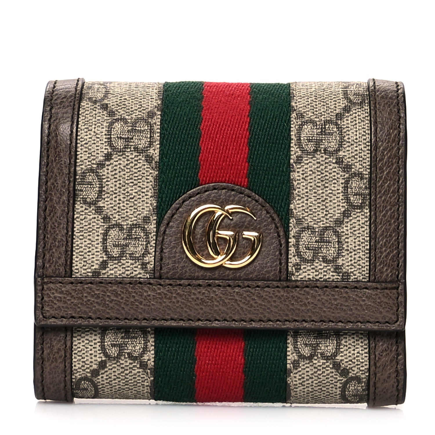 Gucci GG Supreme Monogram Web Ophidia French Flap Wallet Beige New Acero 1 of 8