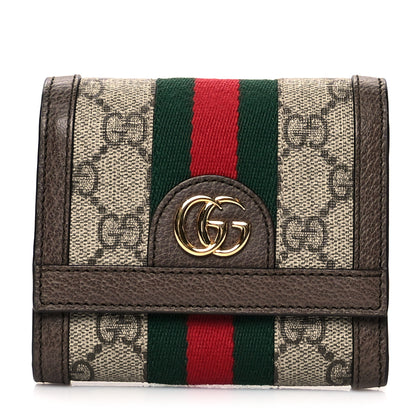 Gucci GG Supreme Monogram Web Ophidia French Flap Wallet Beige New Acero 1 of 8
